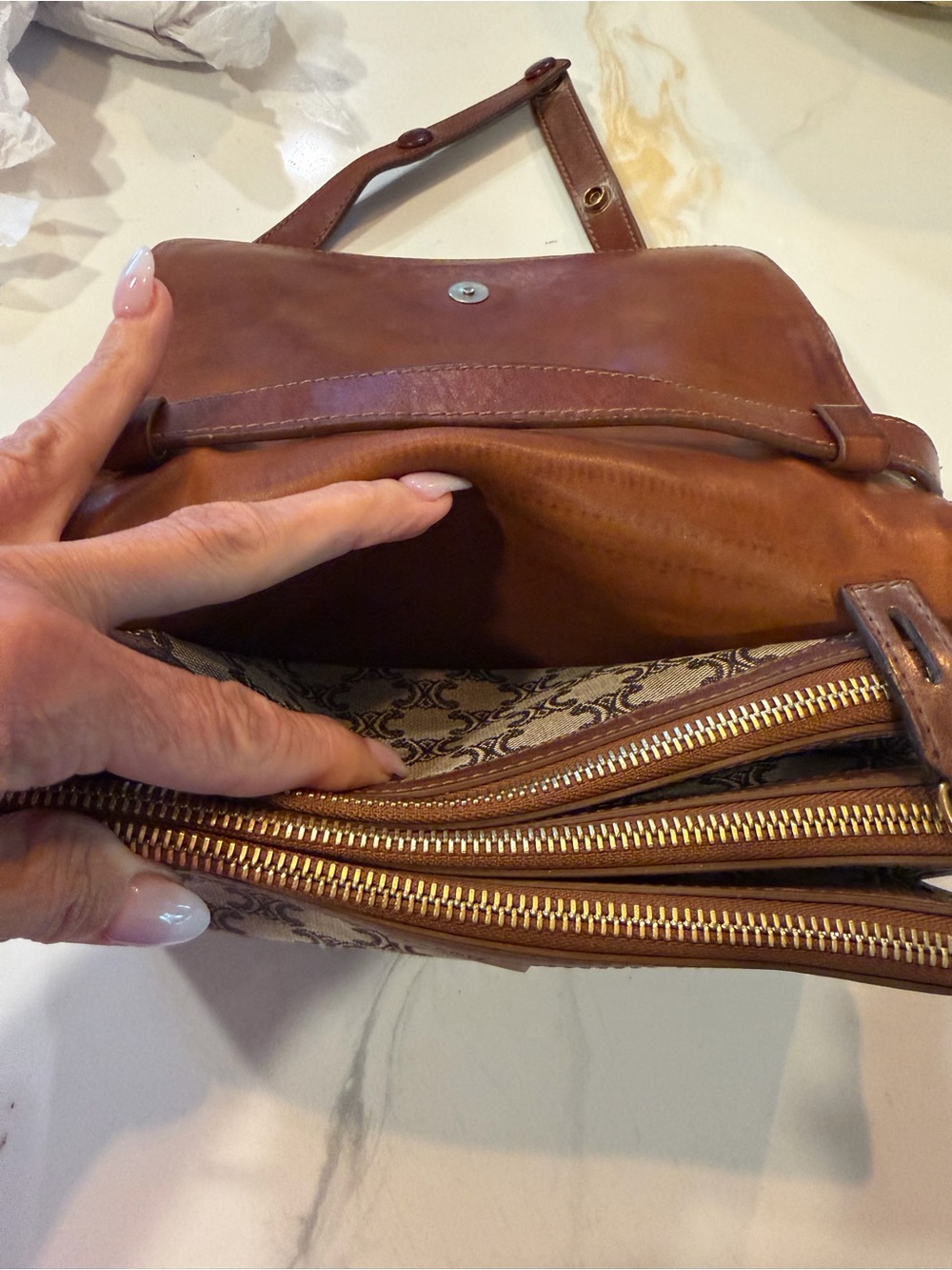 Celine Brown and Beige Patterned Canvas Messenger Bag - Picture 9 of 9